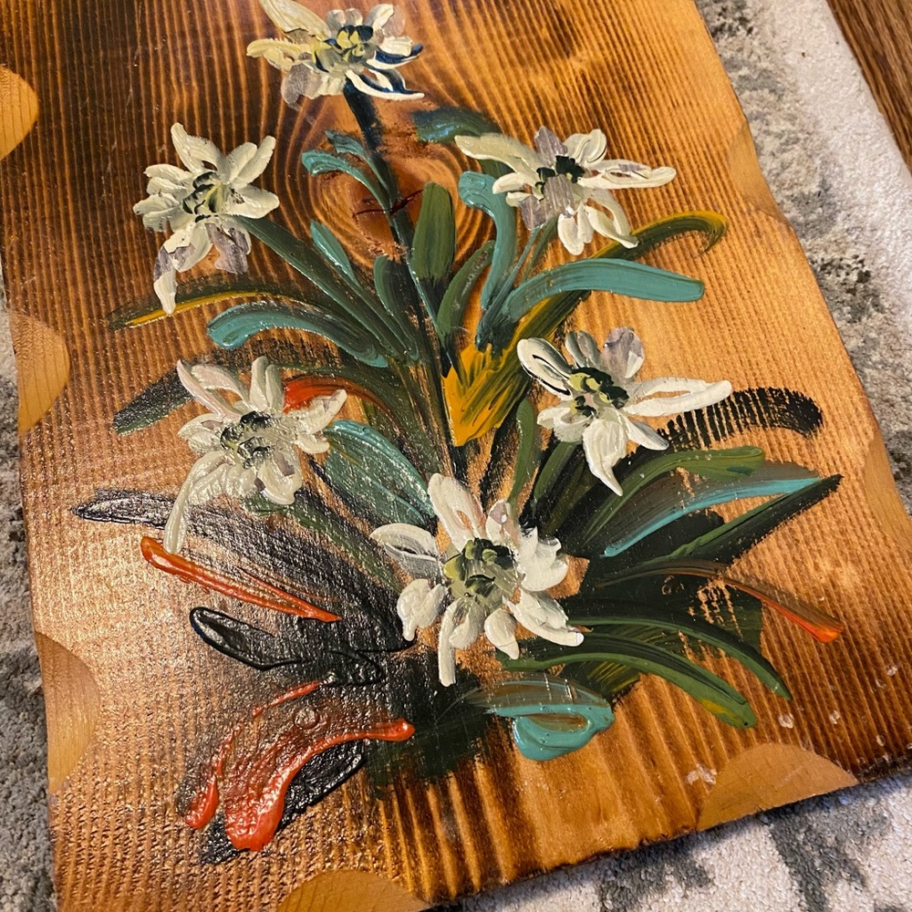 Handmade Painted Floral Wool Panel Rustic - Picture 4 of 5